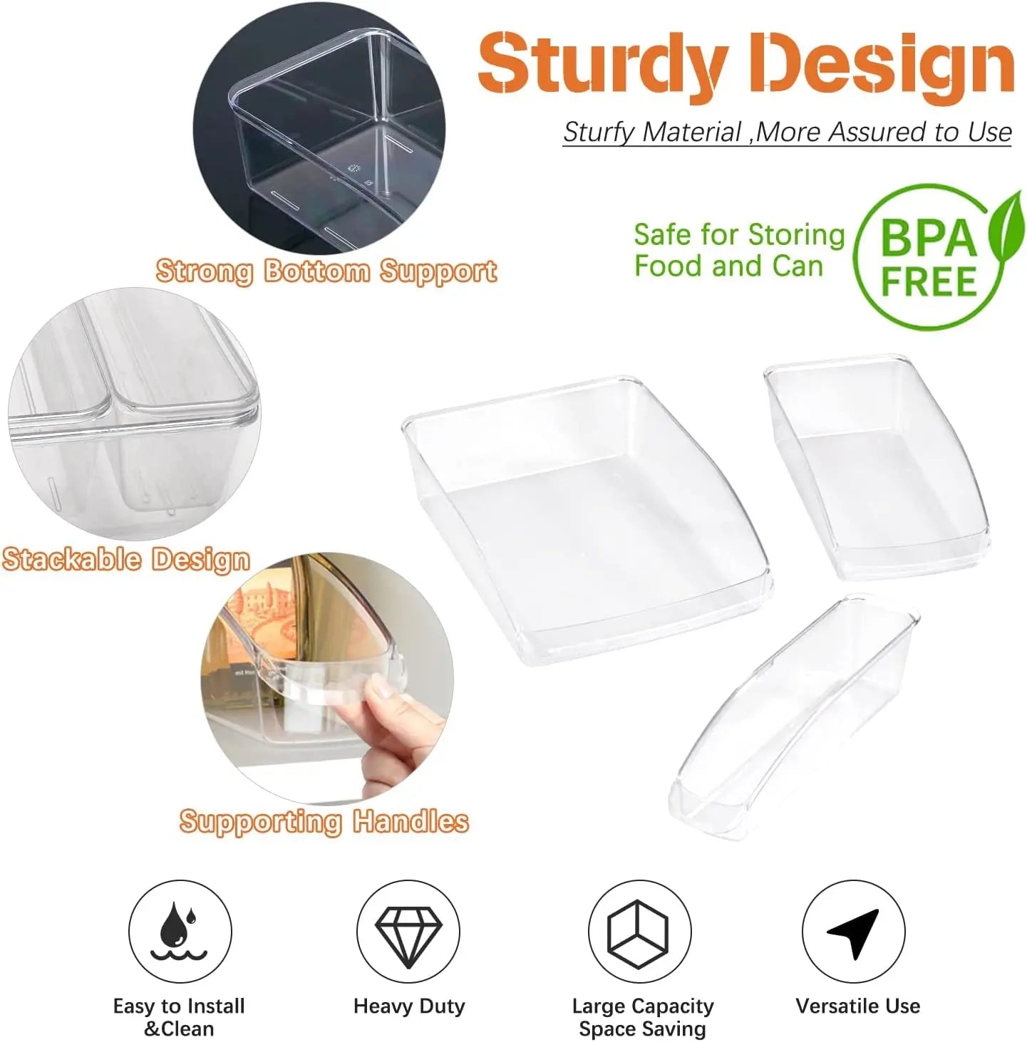 Refrigerator Organizer Bins, Set of 9 Clear Plastic Fridge Storage Containers for Freezer Kitchen Countertops Pantry Organization, BPA Free