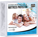 Waterproof Mattress Protector - Fits up to 40 Cm Deep, Terry Top Mattress Cover, Breathable, Fitted Style with Stretchable Pockets (Queen)