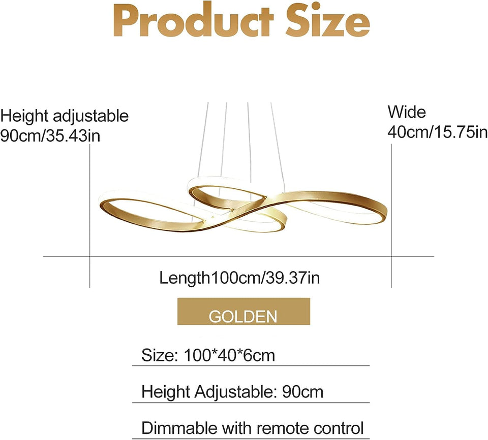 LED Modern Chandelier, Dimmable Pendant Light with Remote Control, Musical Note Shape Chandelier Lighting for Dining Rooms Bedroom Kitchen Restaurant, 100CM, 3000K-6000K, 68W, Gold