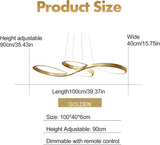 LED Modern Chandelier, Dimmable Pendant Light with Remote Control, Musical Note Shape Chandelier Lighting for Dining Rooms Bedroom Kitchen Restaurant, 100CM, 3000K-6000K, 68W, Gold
