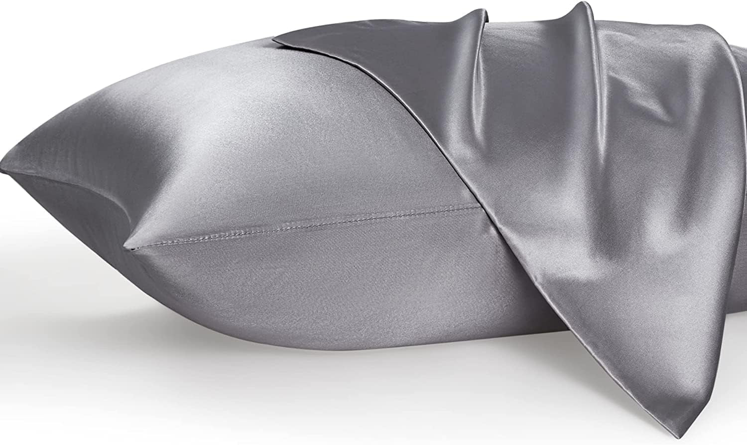 Mulberry Satin Silk Pillowcase for Hair and Skin - Soft Breathable Smooth Both Sided Silk Pillow Cover Pair - Standard Size 50X75Cm, Gray