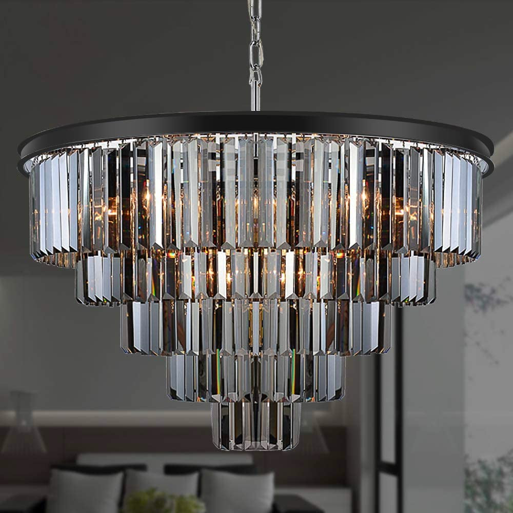 16 Lights Large Crystal Chandeliers D80Cm H50Cm Modern Luxury Flush Mount Ceiling Light Fixture 3 Colors Hanging Pendant K9 Smoky Gray Crystal Chandeliers for Dining Living Room Bedroom Entryway
