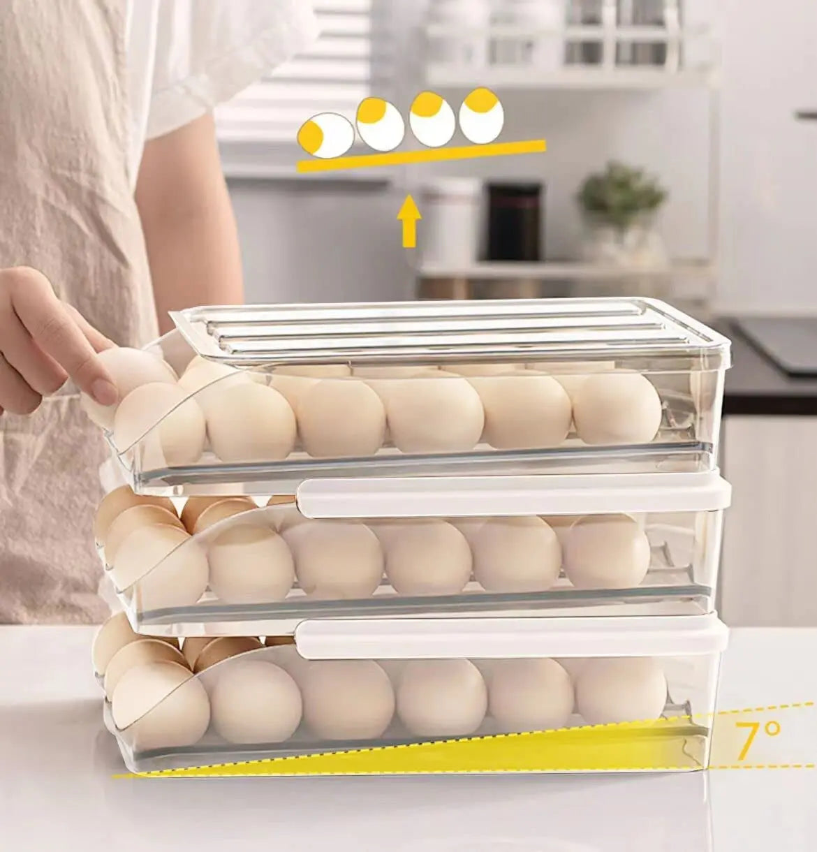 Egg Holder - Auto Rolling Egg Holder for Refrigerator Large Capacity Eggs Container Tray Fridge Organiser, Egg Dispenser Fridge Kitchen Storage & Organisation