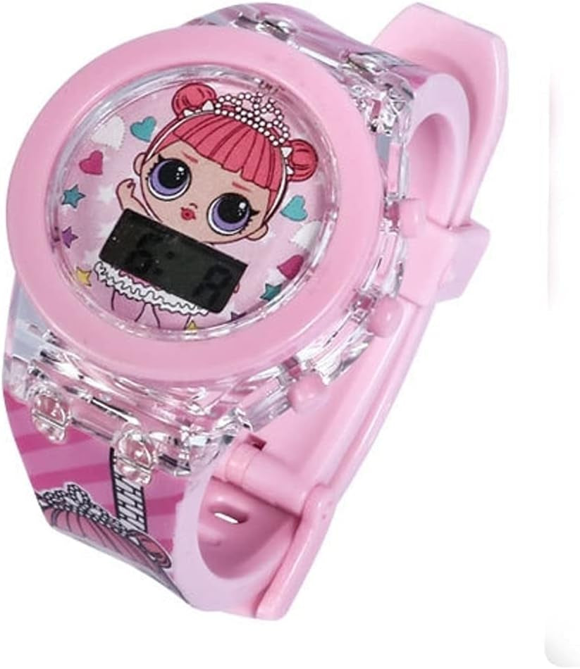 Digital LOL round Shape Pink Led Glowing Watch for Girls, Pink, Strap, Pink, Strap