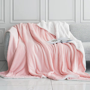 Sherpa Fleece Throw Blanket, 150 X 200Cm Double-Sided Super Soft Reversible Bed and Couch Blanket, Warm and Lightweight Home Decoration Blanket, Pink & White for Single Size