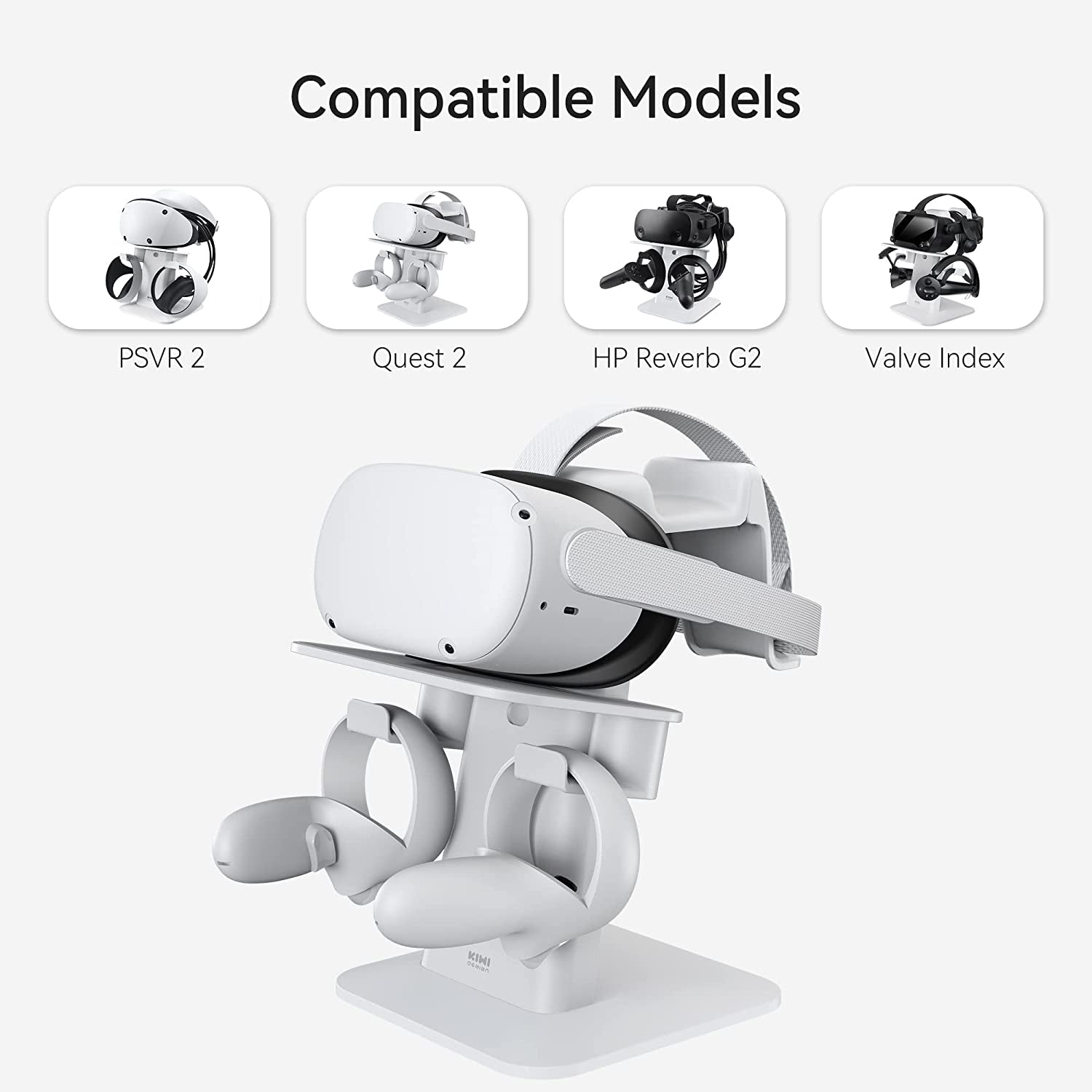 Upgraded VR Stand Compatible with Quest 2 /Quest/Psvr 2 /Rift S/Valve Index/Hp Reverb G2VR Headset and Touch Controllers, Vr Headset Stand and Controller Holder Mount Station (White)