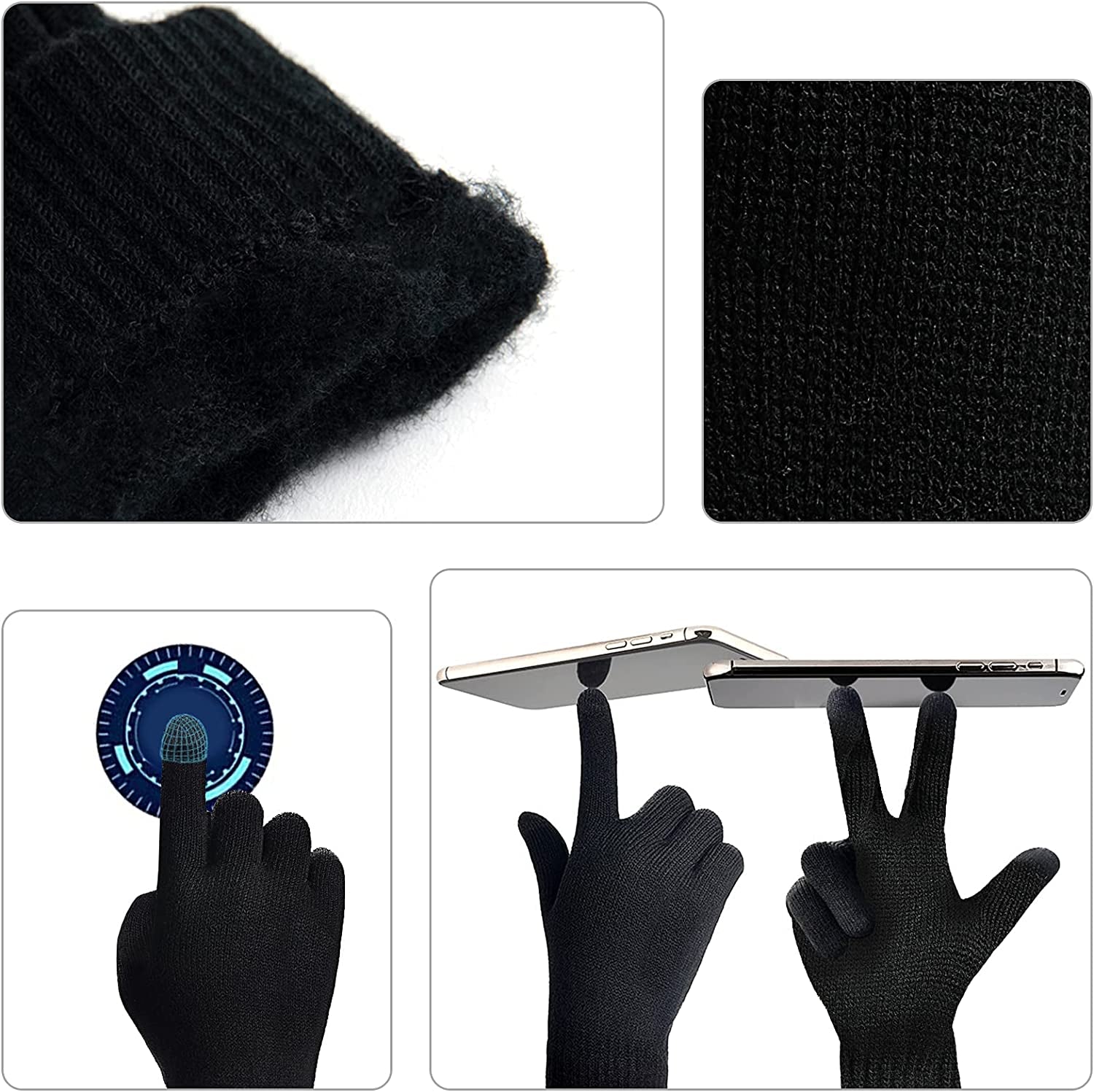 3 Pieces Winter Beanie Hat Scarf Touchscreen Gloves Set for Men&Women Warm Fleece Lining Knit Hat Scarves Slouchy Beanie
