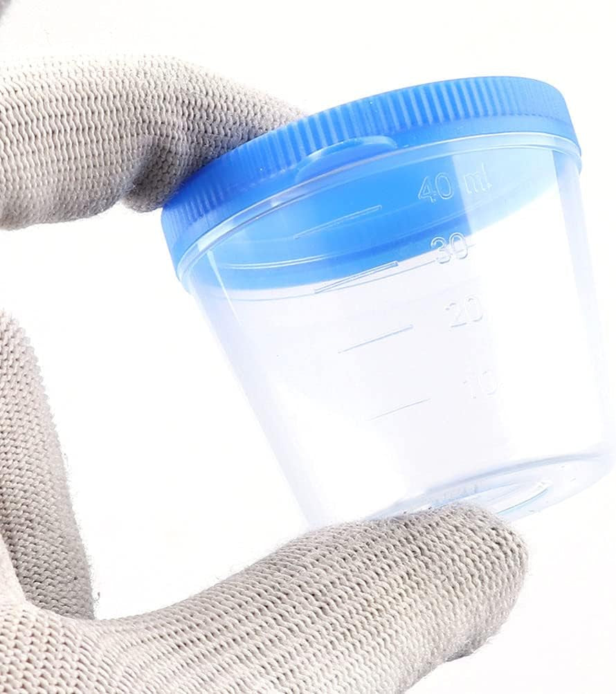 Plastic Specimen Cup Specimen Container Plastic Urine Cups with Lid Stool Specimen Container without Label for Laboratory Pregnancy Test 40ML 100Pcs