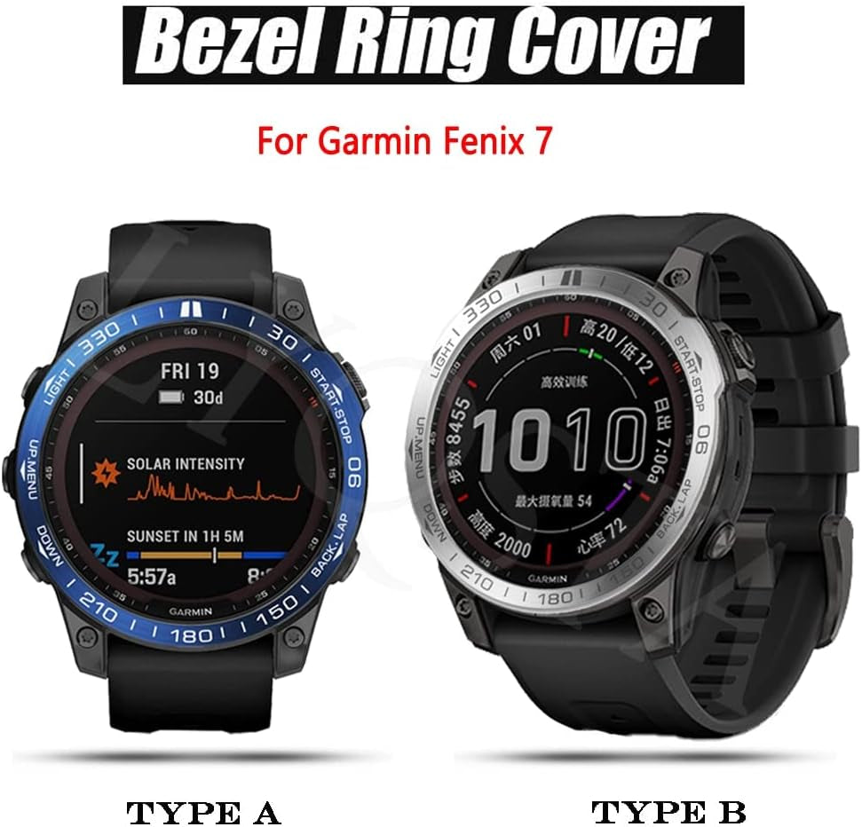 Metal Styling Bezel Ring for Garmin Fenix 7 7X 5 5Plus 6 6X Smart Watch Cover Adhesive Case Bumper Ring Stainless Steel Cover (Color : Blue, Size : 26Mm for Fenix 6X)