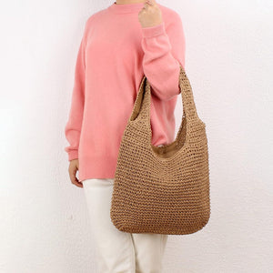 Handbag Boho Straw Handle Tote Storage Foldable