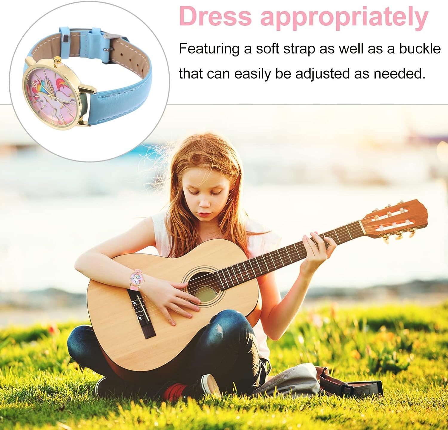 1Set6Pcs Cartoon Children Gift Kids Toddler of D Child- Girl and Year- Wrist for Baby Pendant Watch, Bracelet Girls Holiday Watches- Blue Necklace Unicorn Assorted