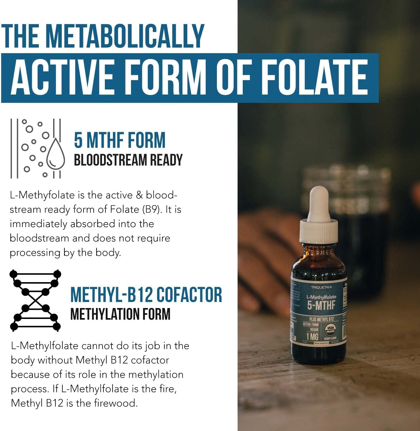 L Methyl Folate 15Mg plus Methyl B12 Cofactor – Organic, Cherry Flavor, Professional Strength, Liquid Sublingual, Active 5-MTHF Form - Supports Mood, Homocysteine Methylation, Cognition (60 Servings)