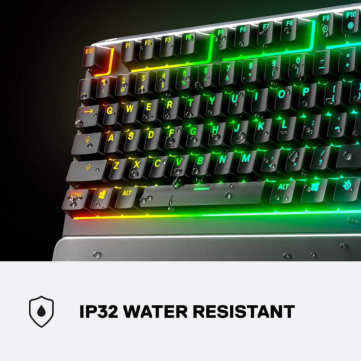 Apex 3 Whisper Quiet IP32 Water & Dust-Resistant Gaming Keyboard - Prism 10-Zone RGB Illumination - Premium Magnetic Wrist Rest