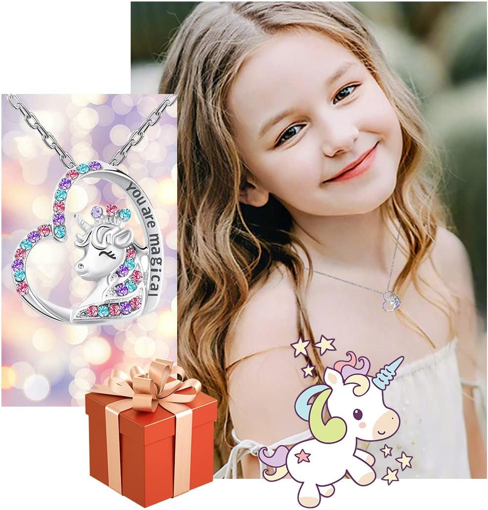 Unicorn Earrings Necklace Hypoallergenic Girls Toys Jewelry Licorne Heart Crown Pendant Earring Necklaces Girl Birthday Party Gifts for Daughter Granddaughter