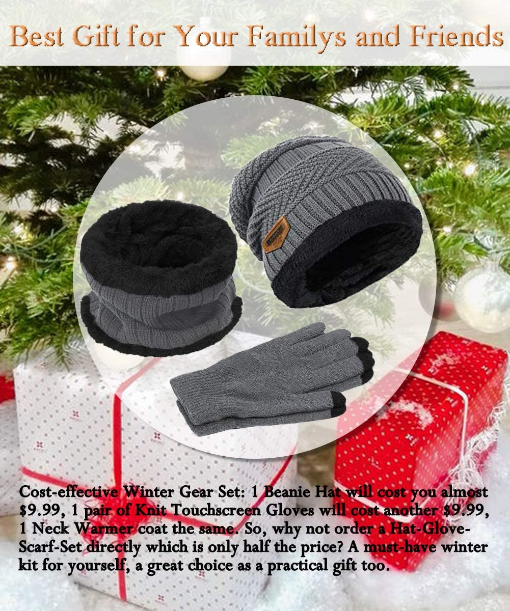 Beanie Hat Scarf and Touchscreen Gloves Set for Men & Women Stretch Warm Fleece Lining Cap(2Pcs / 3Pcs)