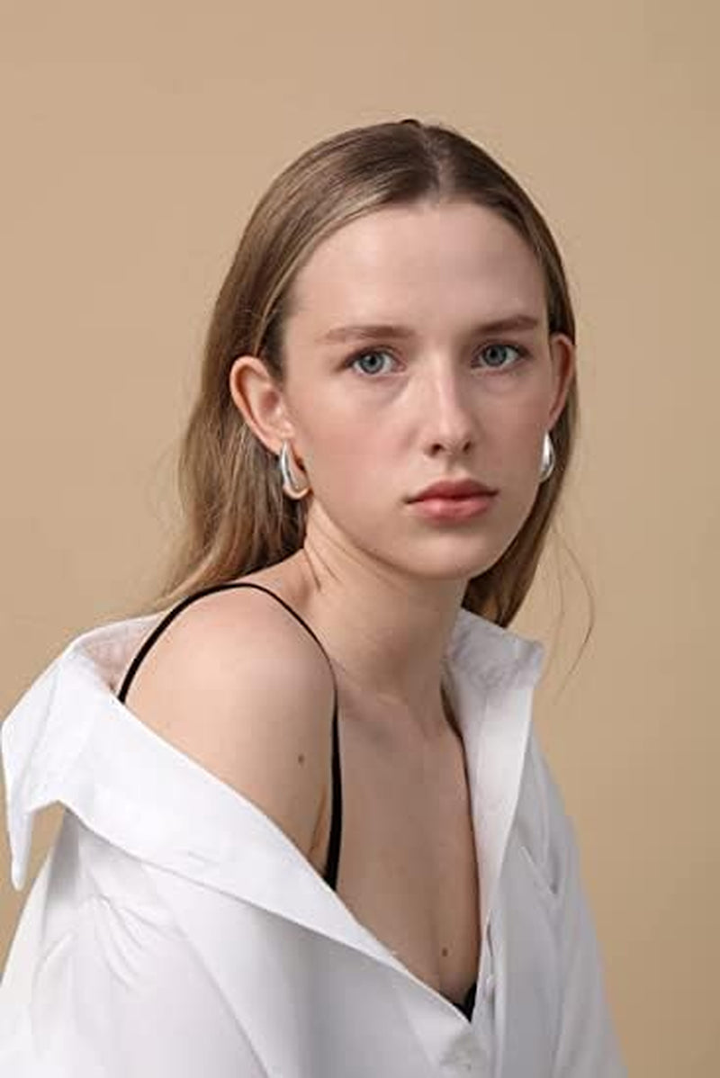 2 Pair Teardrop Earrings Dupes for Women Gold/Silver Chunky Hoop Earring Dangle Water Drop Hypoallergenic Earring Set for Women Girls