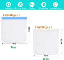 Load image into Gallery viewer, 6 Pcs Reusable Gallon Ziploc Organization Bags, Large Capacity Fridge Freezer Bags Silicone Kitchen Storage &amp; Organisation Pouch Bags for Sandwich Baby Food Storage (Blue+Clear)
