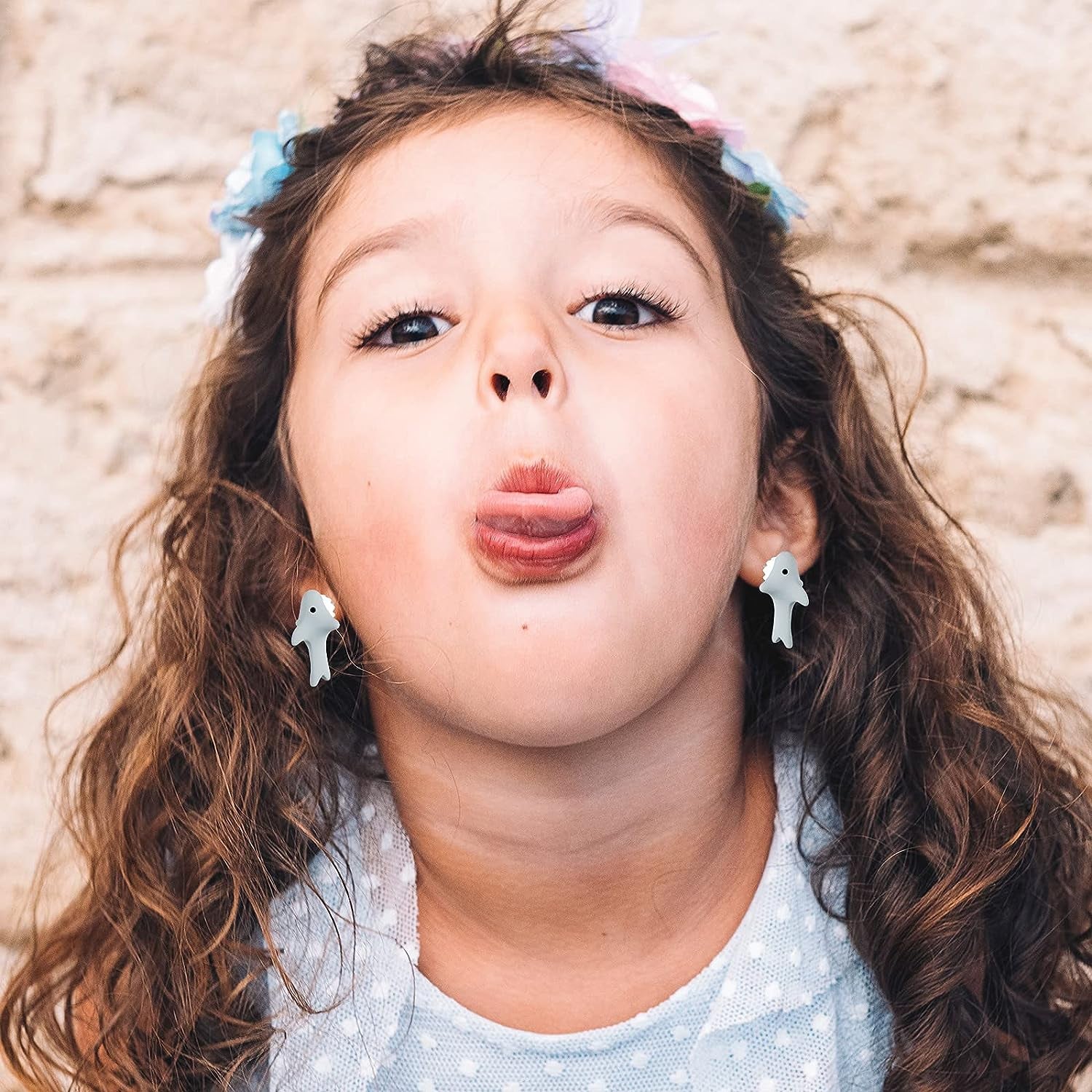 6 Pairs Cute Animal Bite Earring Handmade Alloy Clay Stud Earrings 3D Cartoon Dinosaur Shark Animal Stud Earring for Kids Girls Women Christmas New Year, Clay, Steel, Clay, Steel