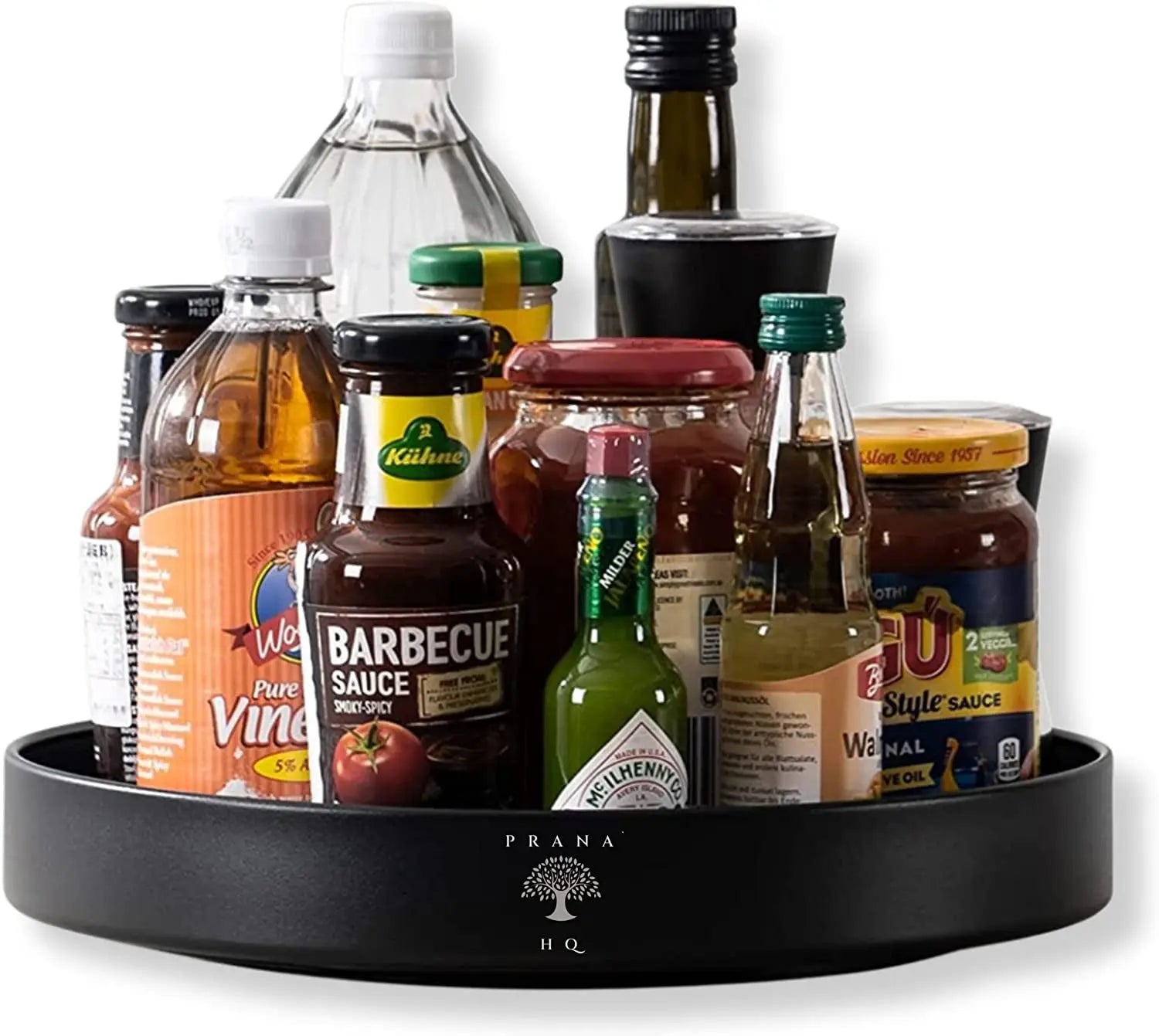 Lazy Susan Turntable -Kitchen Storage & Organisation -Rotating Organiser Shelf for Pantry Spice Jars, Countertop Condiments, Fridge Sauces-10" Stainless Steel Black Tray-Australian Company