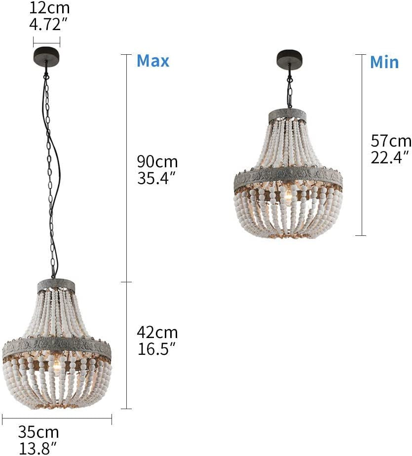 Retro Loft Vintage Rustic round Wooden Beads Pendant Lamp E27 Led Hanging Lamp Decor Lights Modern for Living Room Hotel Kitchen (Small)