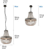 Retro Loft Vintage Rustic round Wooden Beads Pendant Lamp E27 Led Hanging Lamp Decor Lights Modern for Living Room Hotel Kitchen (Small)