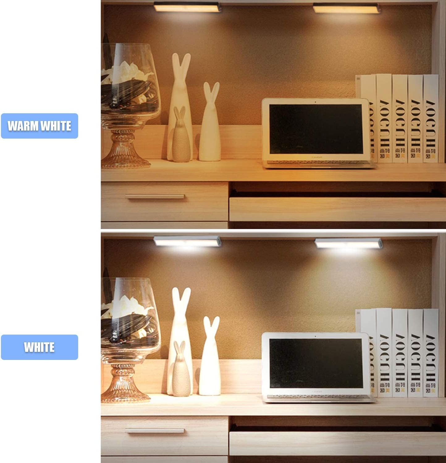 Upgraded 24 LED Motion Sensor Light with Dimmable Brightness and 2 Light Color, under Cabinet Light for Closet/Wardrobe/Stairs/Wall/Kitchen (2 Pack)