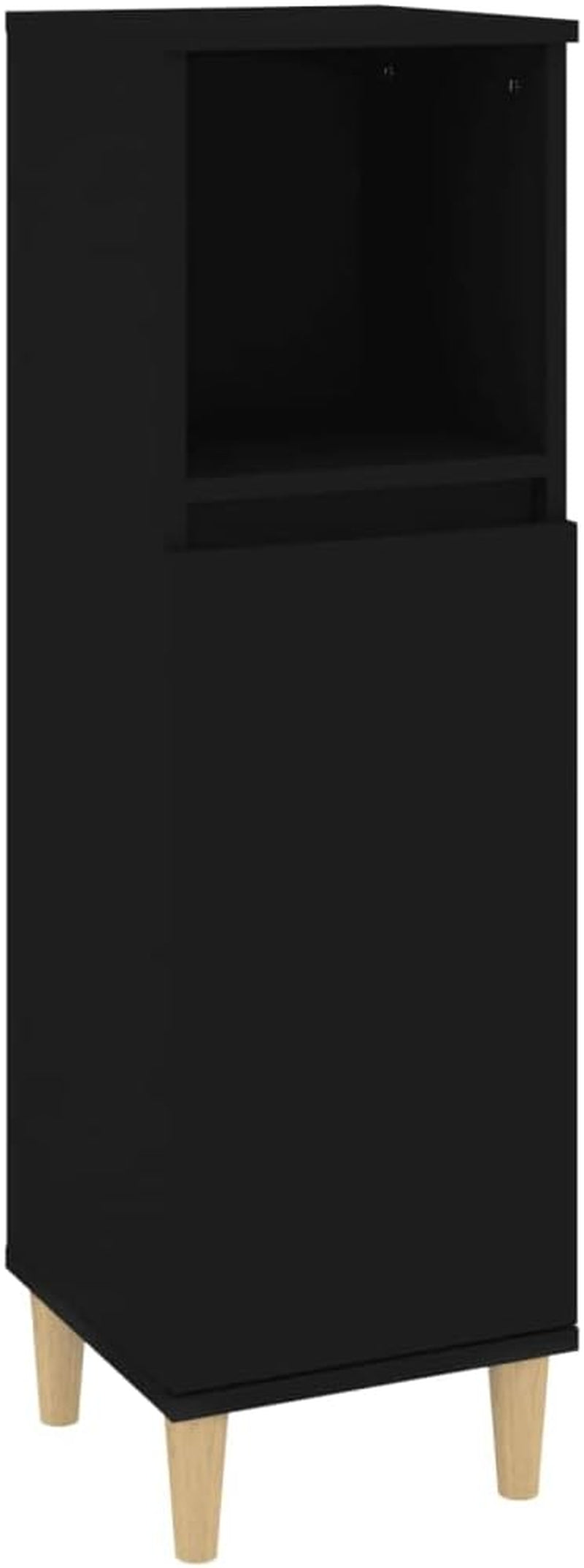 Bathroom Cabinet, Freestanding Storage Cabinet with Wood Legs, Toilet Cupboard with Shelves, Scandinavian, Black Engineered Wood