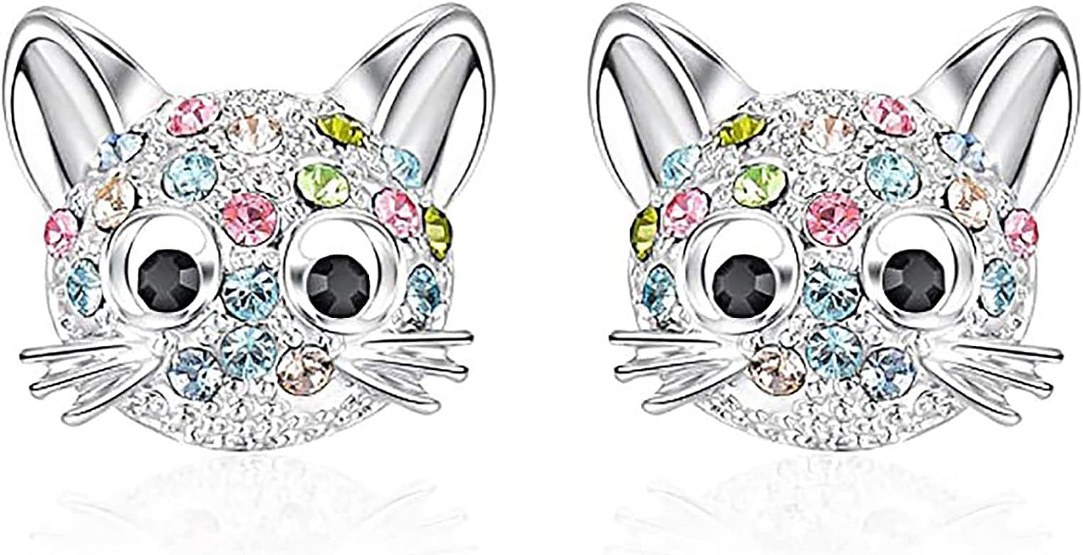 Silver Plated Stud Earrings Cute Rhinestone Unicorn Heart Earrings for Women Girls