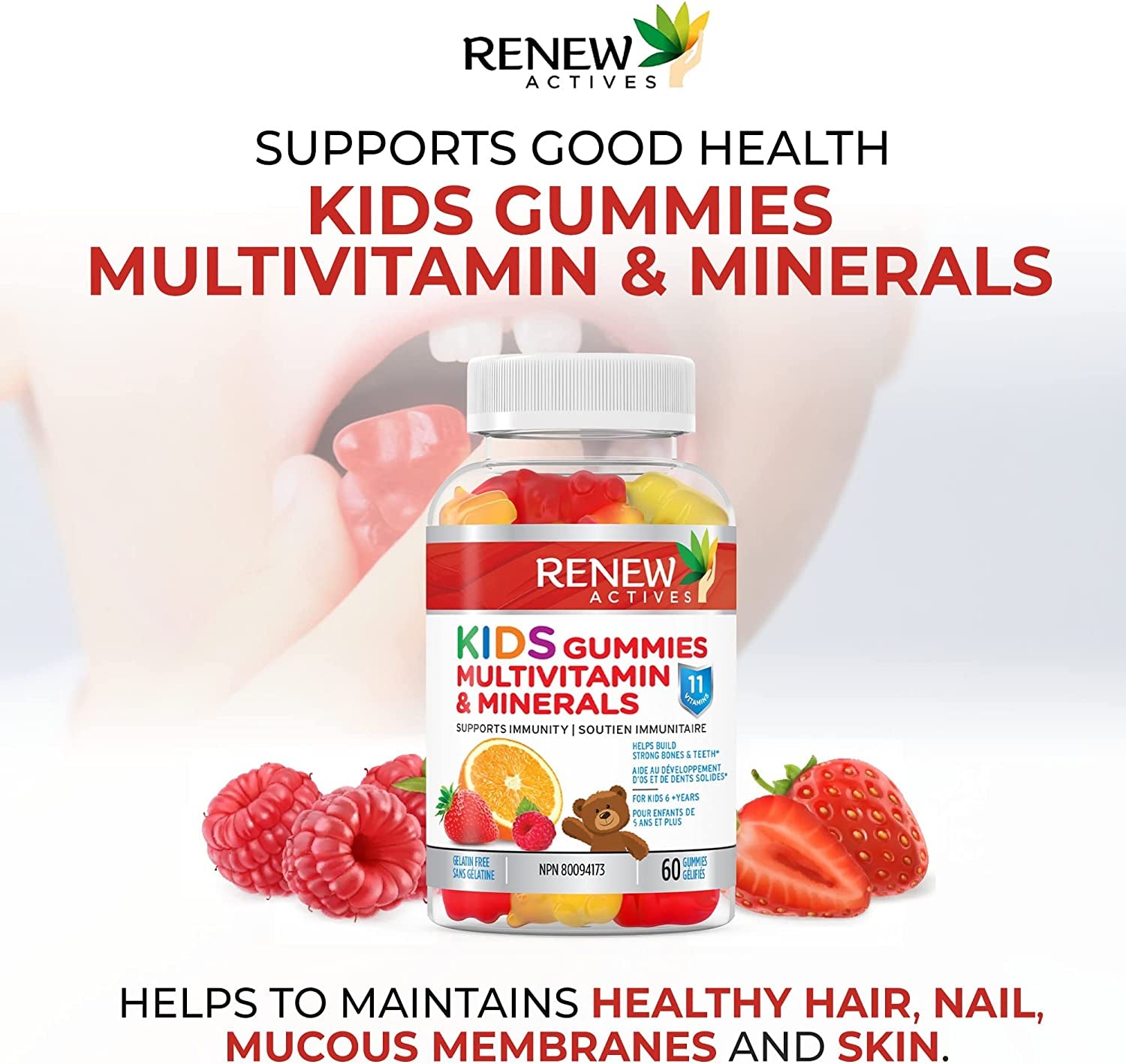 Kids Multivitamin Gummies, Maximum Nutrients Kids Vitamins (60 Count) Yummy Strawberry/Orange Kids Gummy Vitamins, No Artificial Colors or Flavors, Vegan, Made in Canada