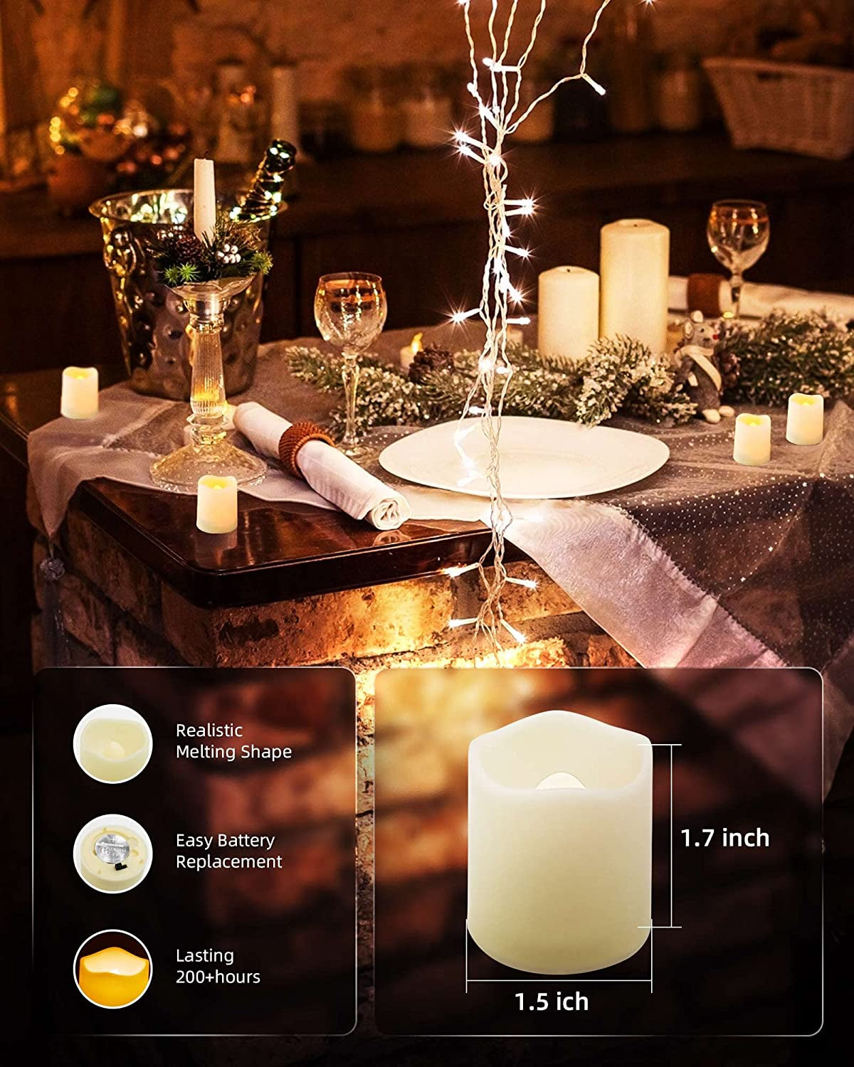 Flameless LED Tea Light Candlesled Votive Candlesbattery-Operated Realistic Bulk Flickering Candleselectric Fake Candles in Warm White and Wave Openideal for Wedding Party Outdoor (Pack of 24)