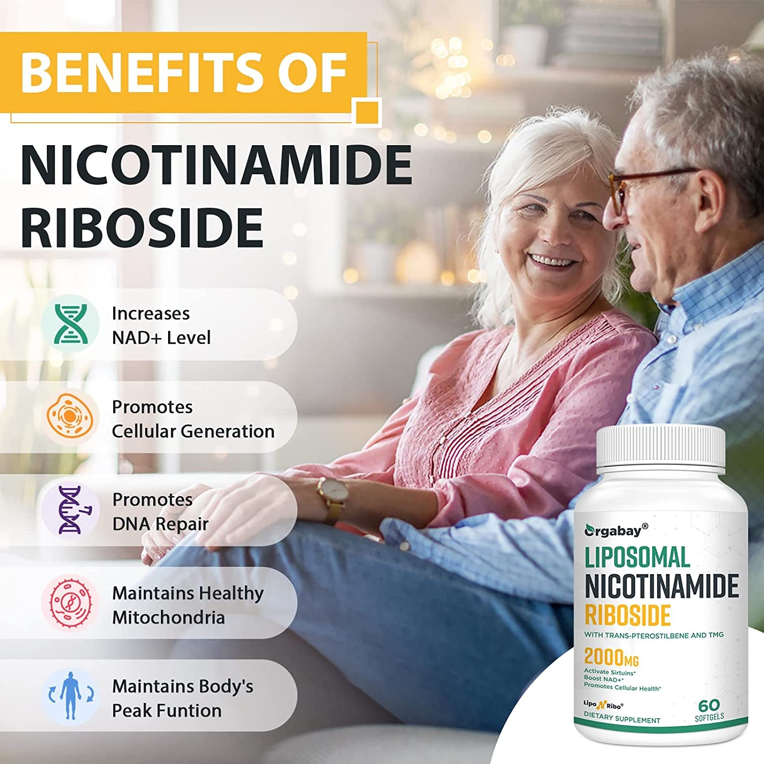 Liposomal Nicotinamide Riboside 2000 MG with TMG and Pterostilbene, Similar to NMN Supplements Boost NAD+, Metabolism Booster Support Healthy Aging ,120 Count