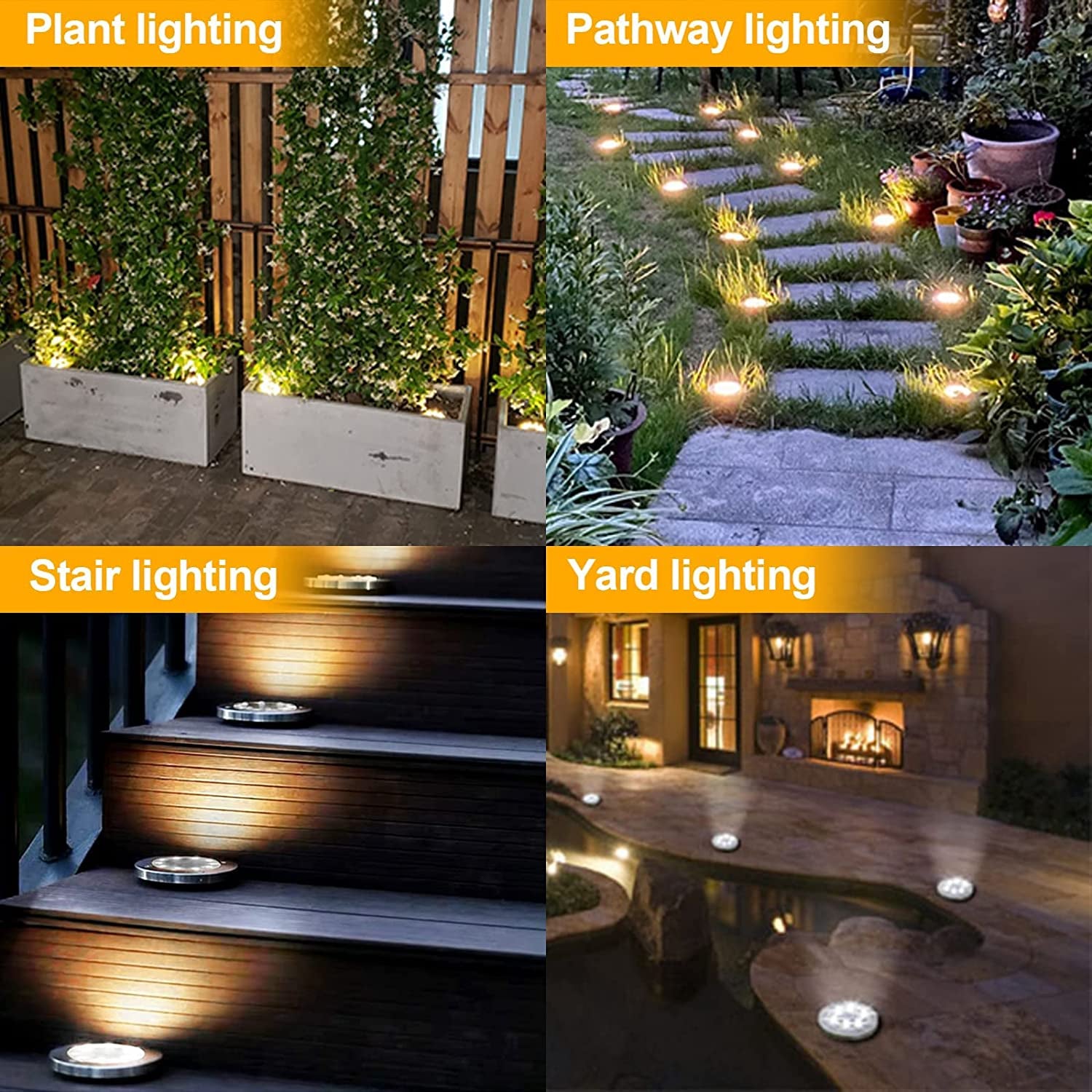 12Pack Solar Garden Light, Waterproof Solar Ground Disk Light, Outdoor Garden LED Solar Ground Lights for Pathway/Patio/Walkway/Path/Driveway/Lawn/Landscape Lighting (Warm)