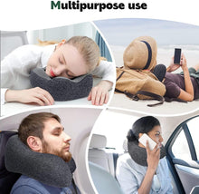 Load image into Gallery viewer, Travel Pillow Neck Support,Memory Foam Neck Pillows for Travel Airplane, 360-Degree Head Support,Travel Kit with 3D Contoured Eye Masks,Earplugs.
