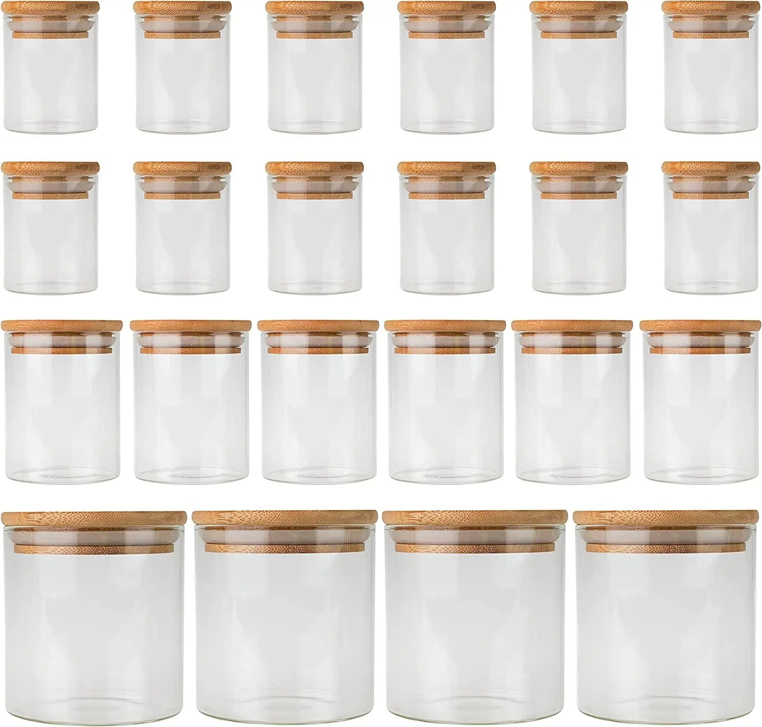 【AU Stock】 Empty 22 Piece Bamboo Spice Jar Starter Pack with Wooden Lids Glass Food Storage Jars with Bamboo Lids | 3 Sizes Included 12 X 75Ml, 6 X 250Ml, 4 X 500Ml
