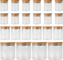 Load image into Gallery viewer, 【AU Stock】 Empty 22 Piece Bamboo Spice Jar Starter Pack with Wooden Lids Glass Food Storage Jars with Bamboo Lids | 3 Sizes Included 12 X 75Ml, 6 X 250Ml, 4 X 500Ml
