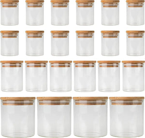 【AU Stock】 Empty 22 Piece Bamboo Spice Jar Starter Pack with Wooden Lids Glass Food Storage Jars with Bamboo Lids | 3 Sizes Included 12 X 75Ml, 6 X 250Ml, 4 X 500Ml