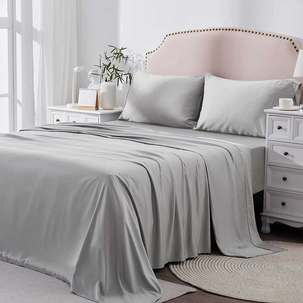 4 Piece Super King Bed Sheet Set-2000Tc Bedding Sheets & Pillowcases -Breathable Bedding - Wrinkle, Fade, Stain Resistant-Deep Pocket Flat Fitted Bed Sheet Set (Silver Gray, Super King)