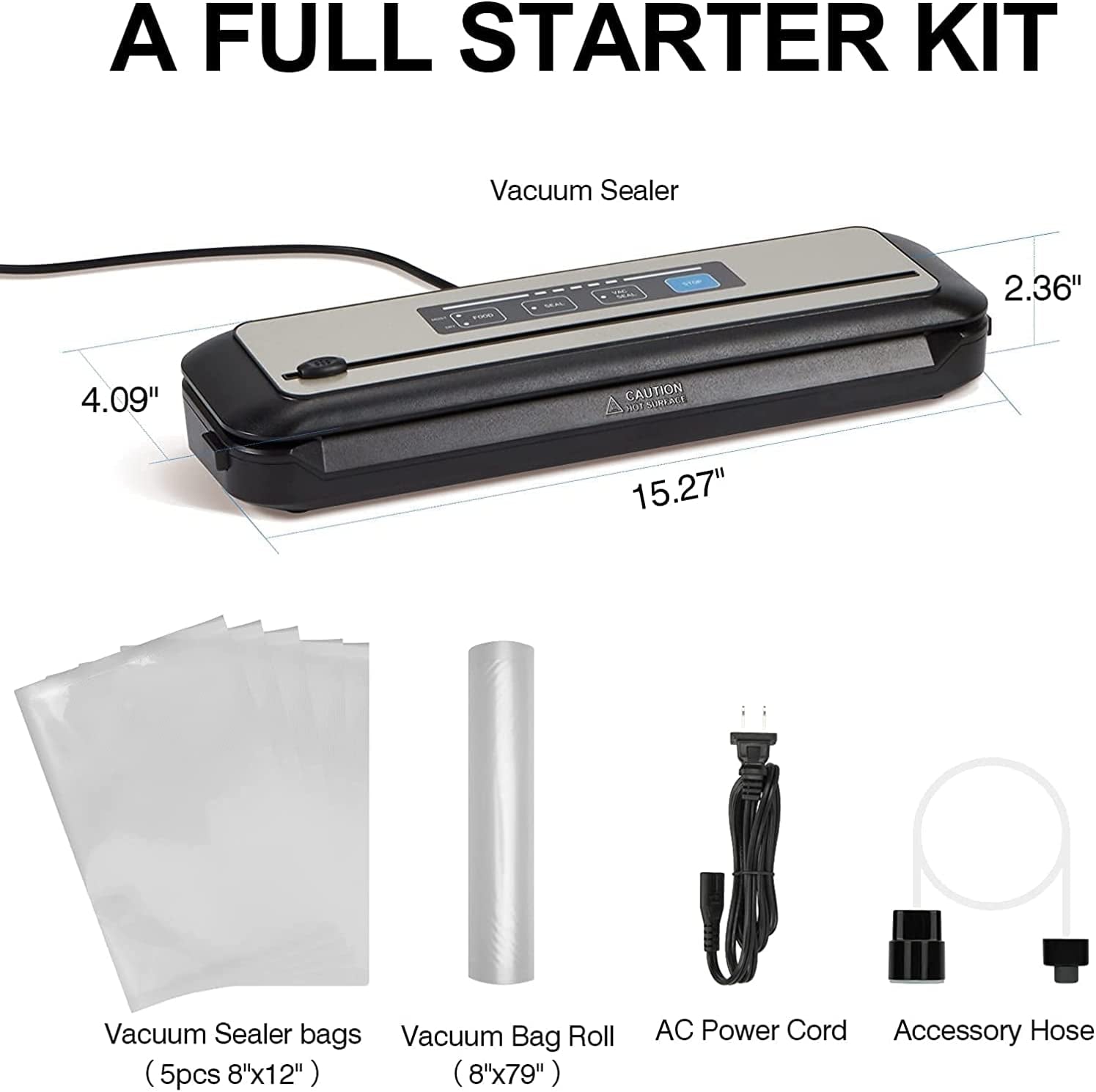 Vacuum Sealer Automatic Sealing Machine for Food Preservation Dry Moist Sealing Modes with Built-In Cutter Starter Kit Easy Cleaning Stainless Steel Panel Compact Design Led Indicator Lights