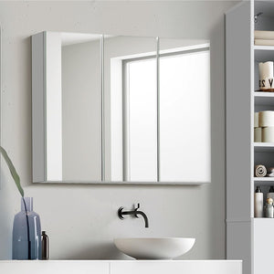 Welba Bathroom Cabinet with Mirror Adjustable Shelves Cupboard Shower Mirror Cabinet Wall Mount Storage Cabinet 90 X 72Cm