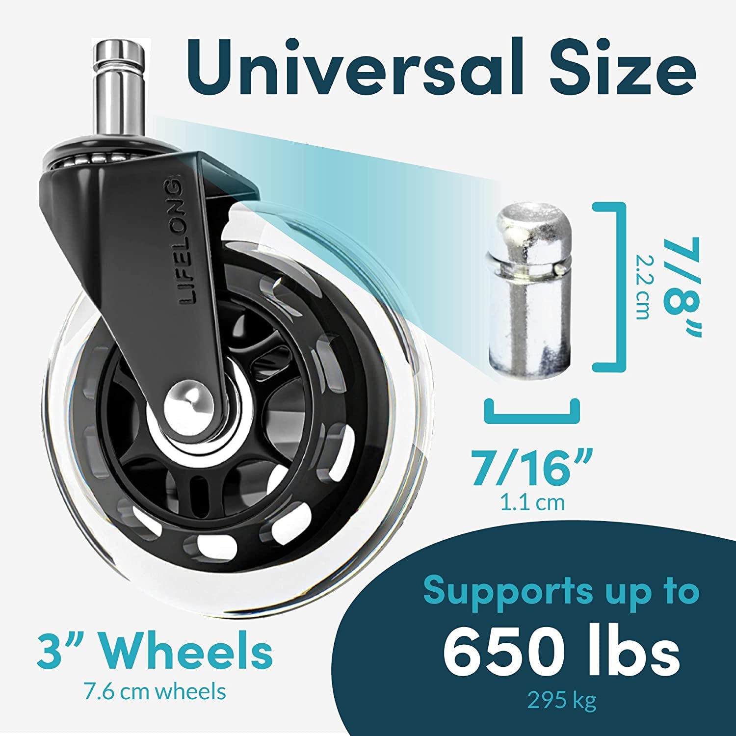 Office Chair Wheels Replacement Rubber Chair Casters for All Floors Including Hardwood Floors, Office Chair Castors for Home and Office Chairs to Replace Office Chair Mats - Universal Fit (NOT 1KEA)