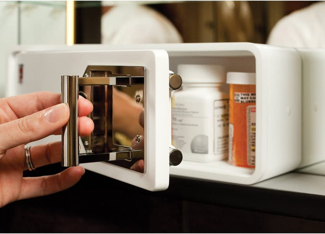 -Lock Box to Secure Prescription Medication-Fits inside Medicine Cabinets/Vanity Drawer, White