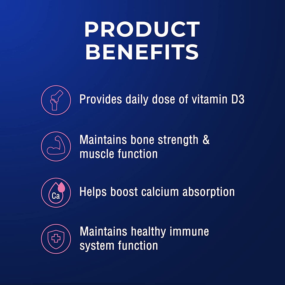 Vitamin D 1000IU - D3 for Bone Health + Immune Support, 130 Capsules