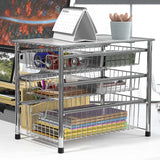 Simplehouseware Stackable 3 Tier Sliding Basket Organizer Drawer, Chrome