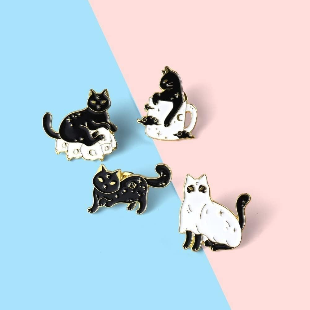 Custom Skeleton Stars Enamel Pins Ghost Cat Brooches Lapel Badge Bag Punk Black Jewelry Gothic Kids Friends