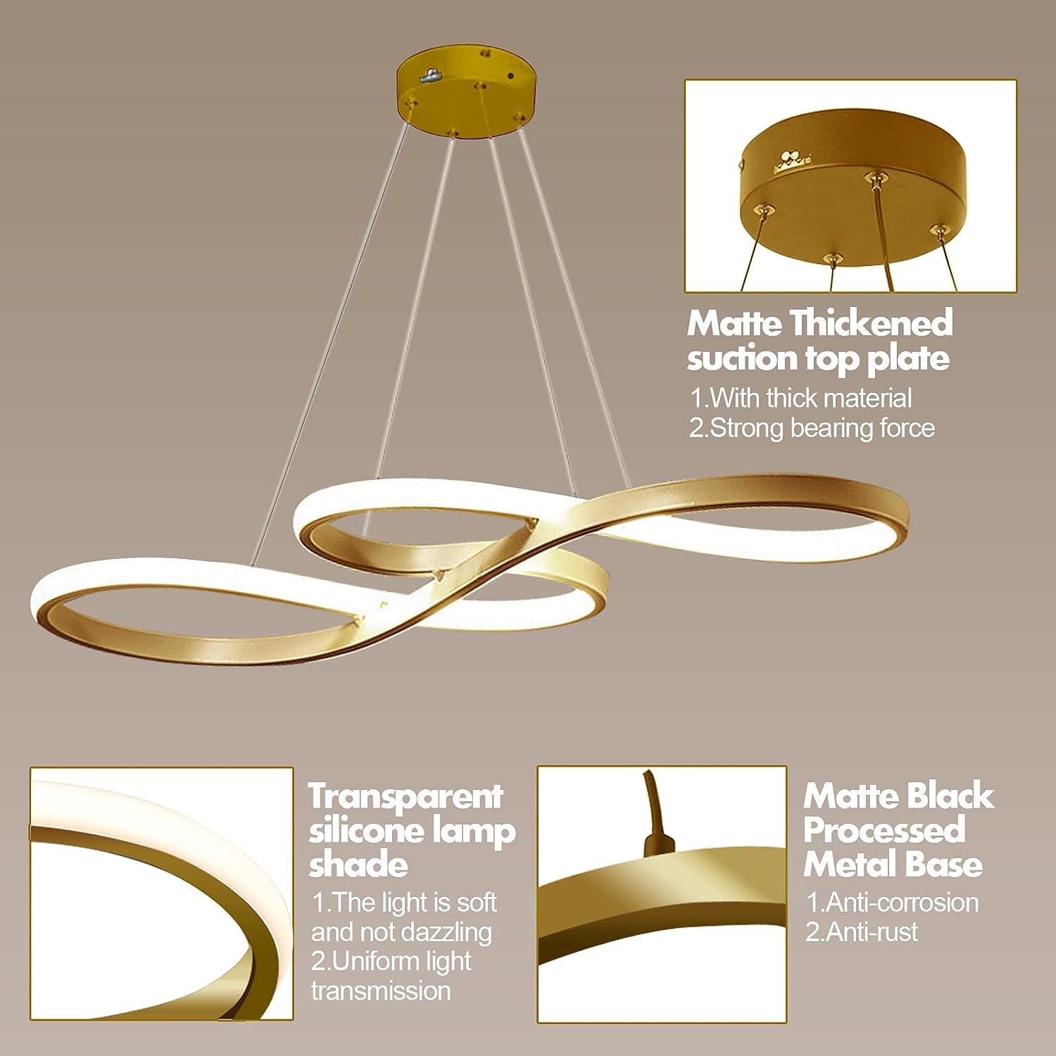 LED Modern Chandelier, Dimmable Pendant Light with Remote Control, Musical Note Shape Chandelier Lighting for Dining Rooms Bedroom Kitchen Restaurant, 100CM, 3000K-6000K, 68W, Gold