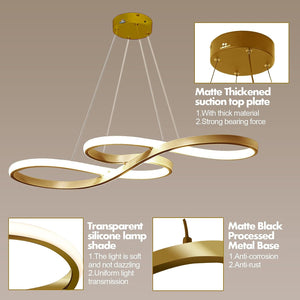 LED Modern Chandelier, Dimmable Pendant Light with Remote Control, Musical Note Shape Chandelier Lighting for Dining Rooms Bedroom Kitchen Restaurant, 100CM, 3000K-6000K, 68W, Gold
