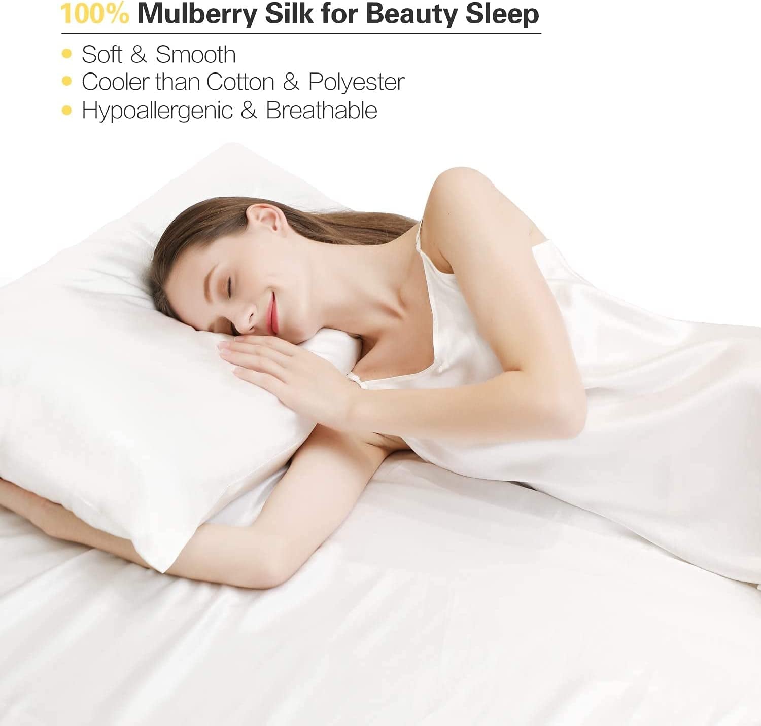 100% Mulberry Silk Pillowcase for Hair and Skin,Both Sides 19 Momme Pure Silk,1Pc(Queen 20''X30'',Ivory)