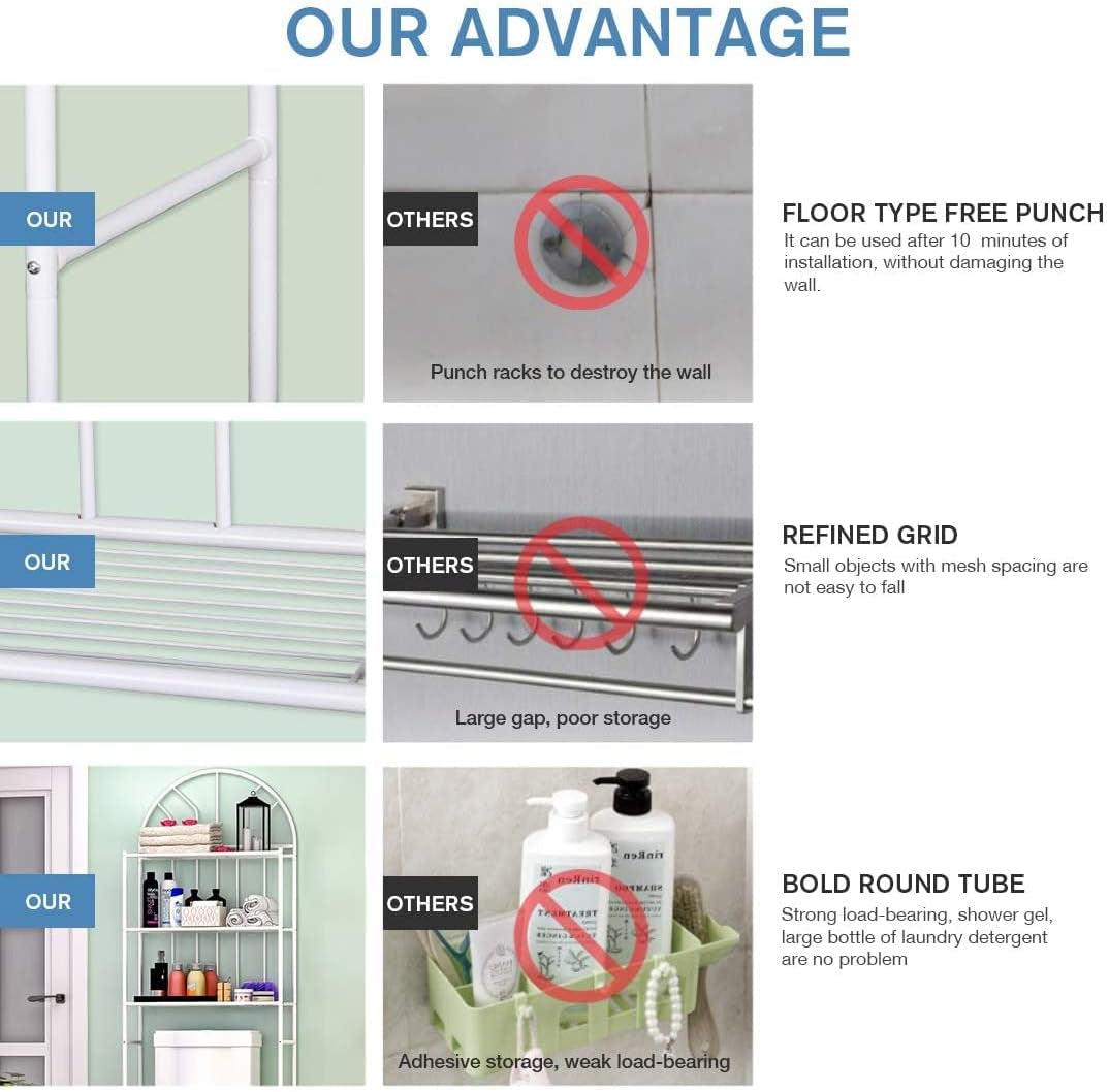 3-Tier over the Toilet Storage Rack, Metal Bathroom Organizer Bathroom Shelf Space Saver (White)