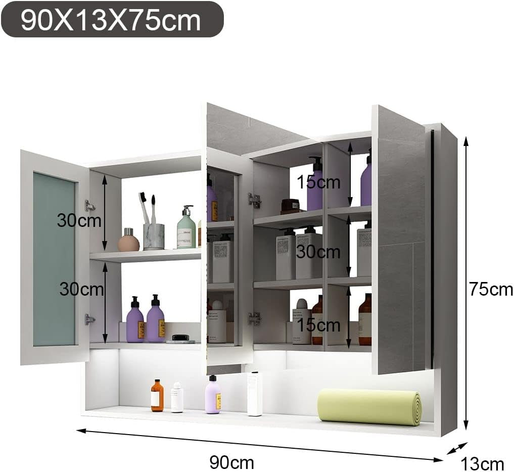 Bathroom Mirror Cabinet Medicine Shaver Shaving Wall Storage Cupboard Organiser Shelves Furniture with LED Lights Doors White