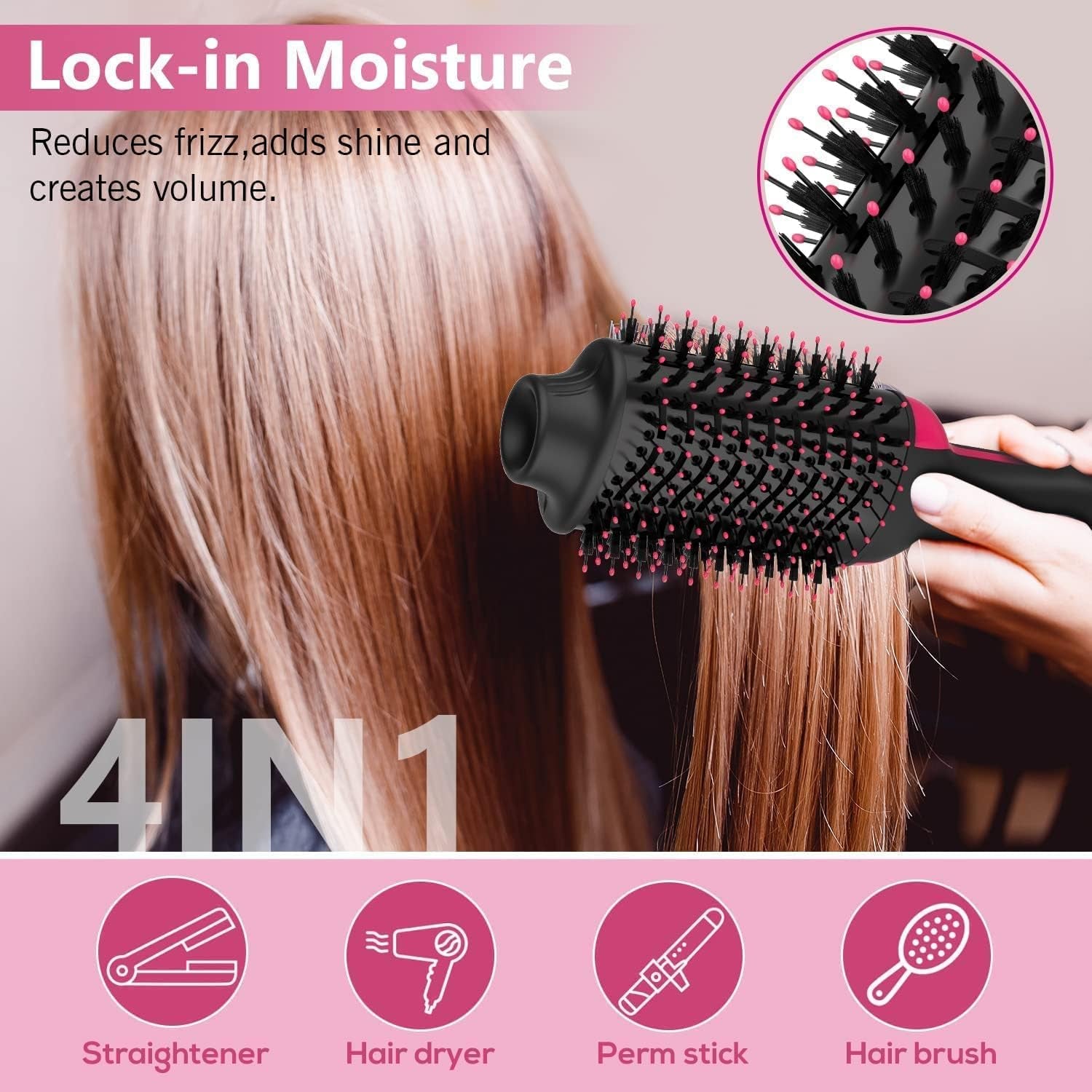 AU Plug Hot Air Brush,One Step Hair Dryer & Volumizer Hair Dryer & Volumizing Styler Comb 3-In-1 Negative Ion Straightening Brush Salon Hair Straightener Brush Curler for All Hair Types